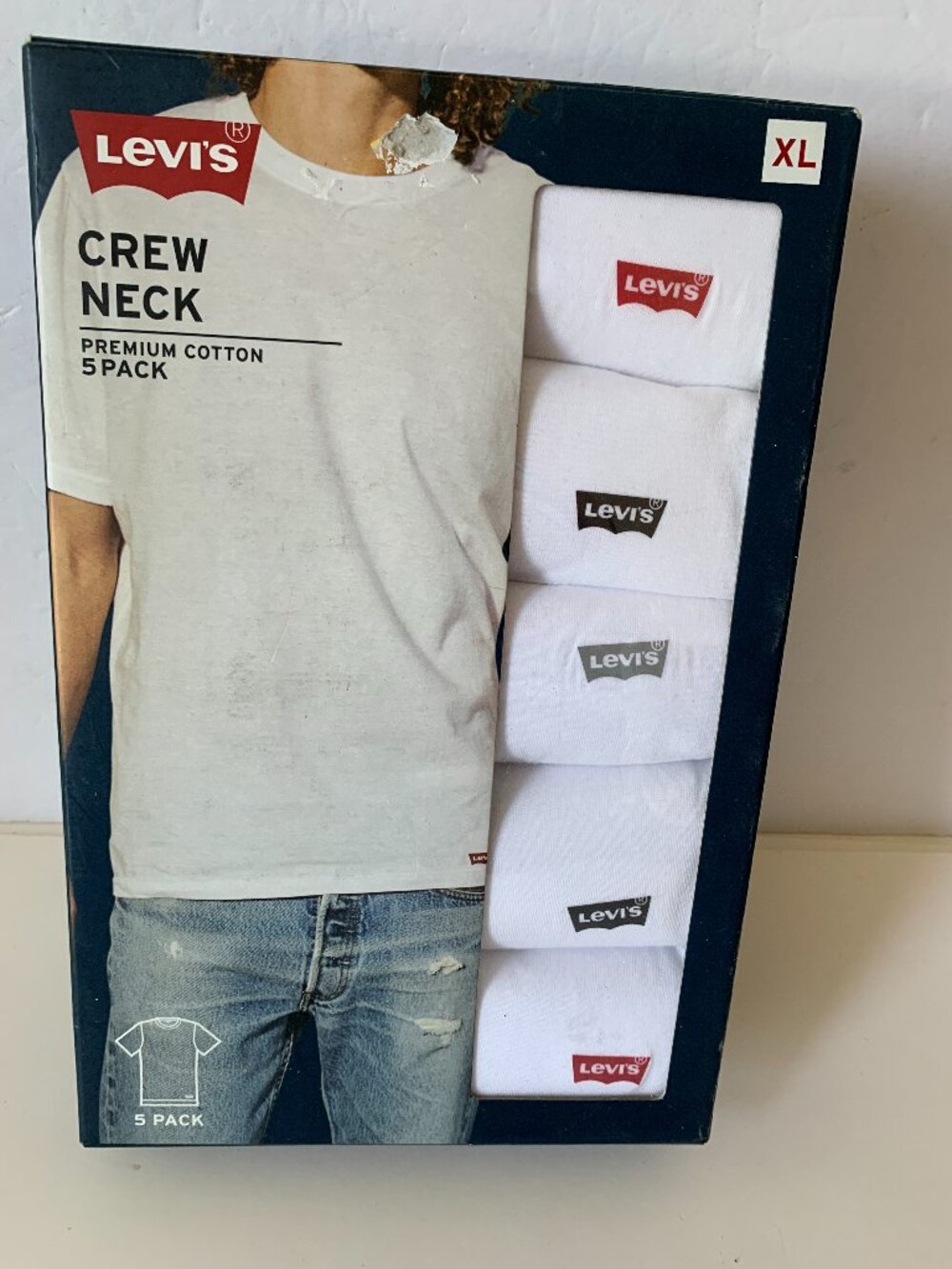Levis Men's Size XL 4 Pack White Crew Neck Premium Cotton Logo T Shirt Set New